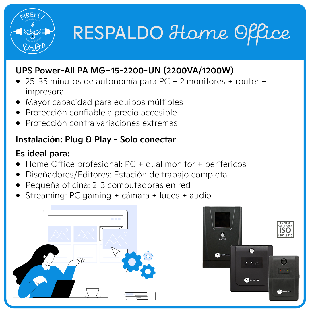 Respaldo 2200VA para Home Office Completo | UPS Line-Interactive | Más Autonomía