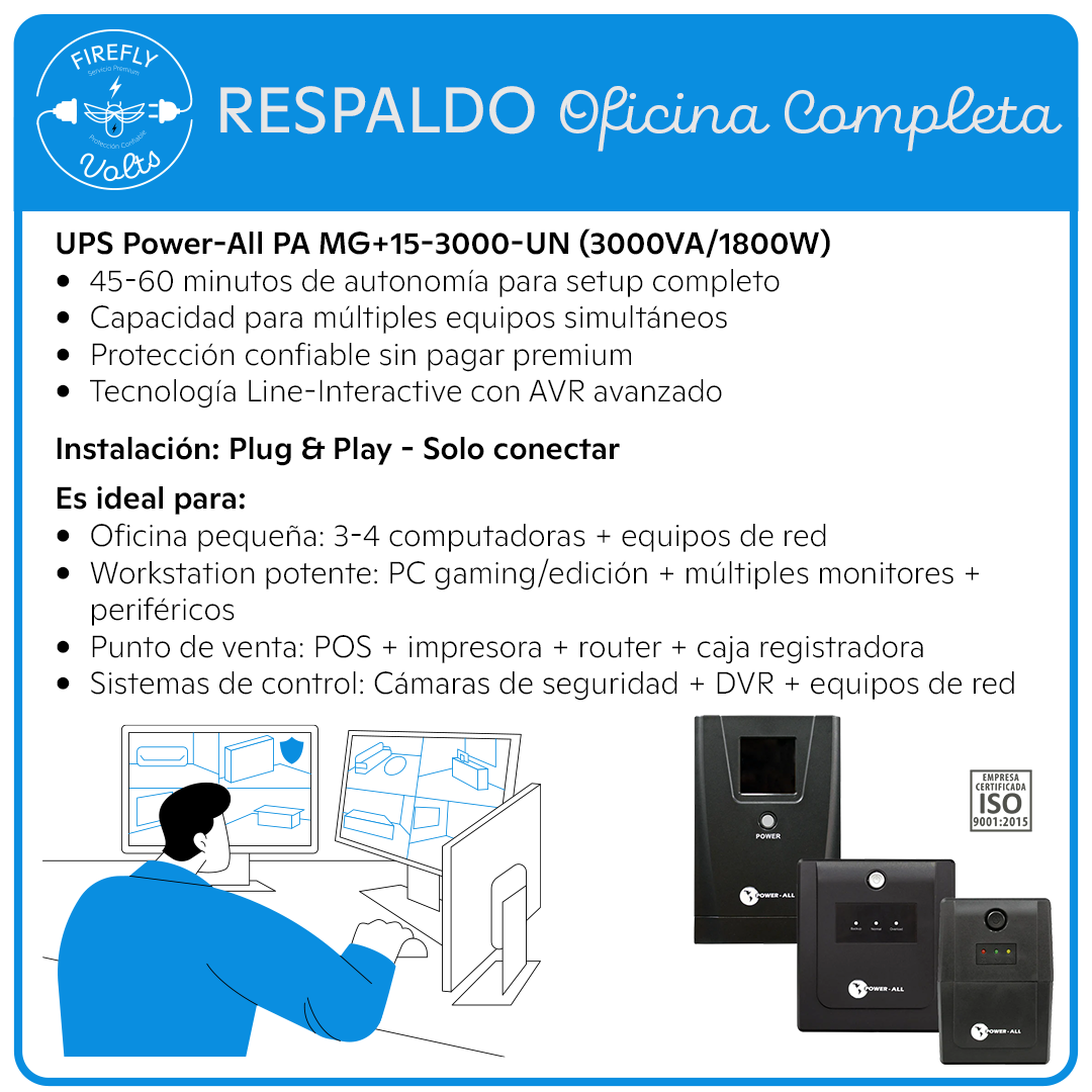 Respaldo 3000VA para Oficina Completa | UPS Line-Interactive | Máxima Autonomía Económica