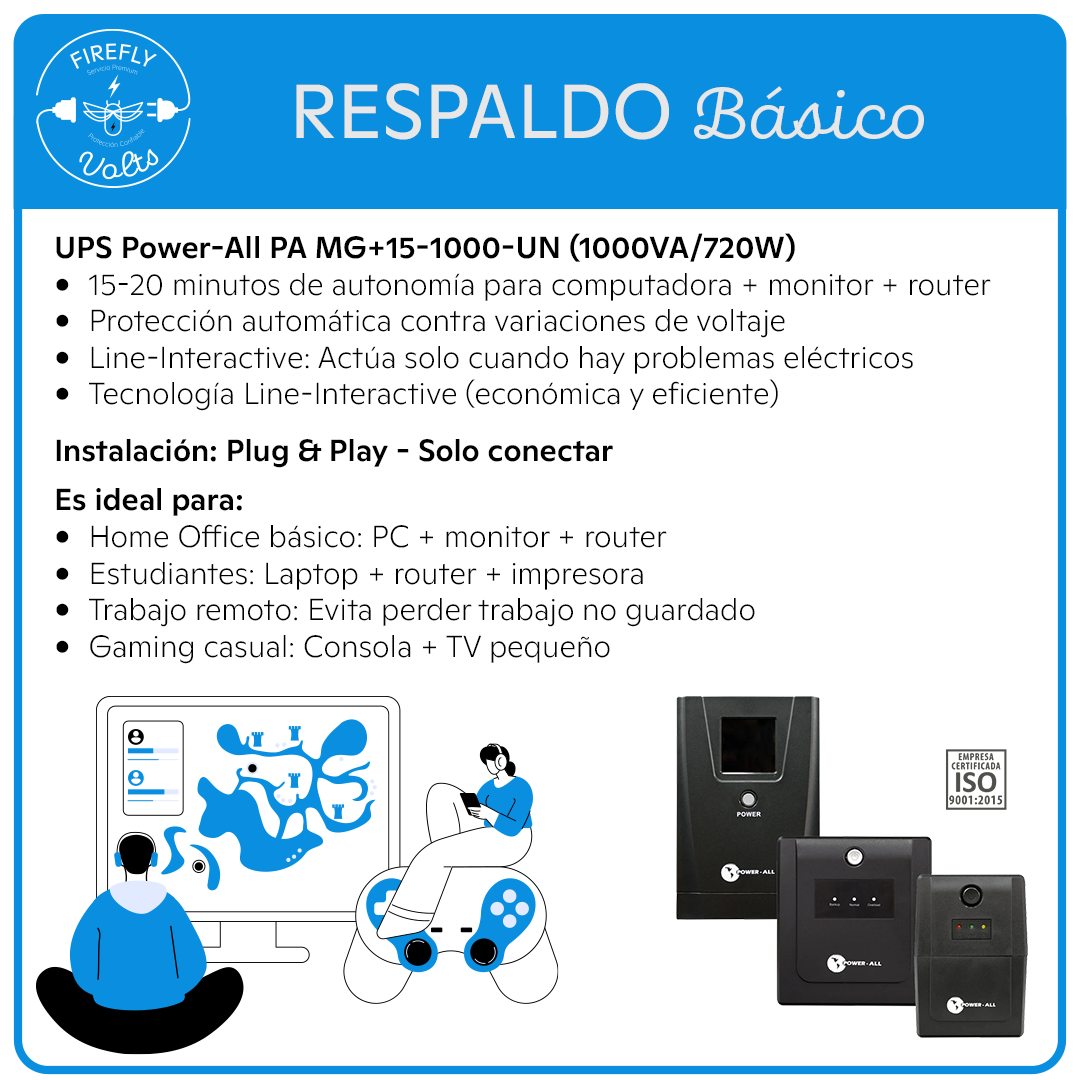 Respaldo Básico 1000VA para Home Office | UPS Line-Interactive | Protección Económica