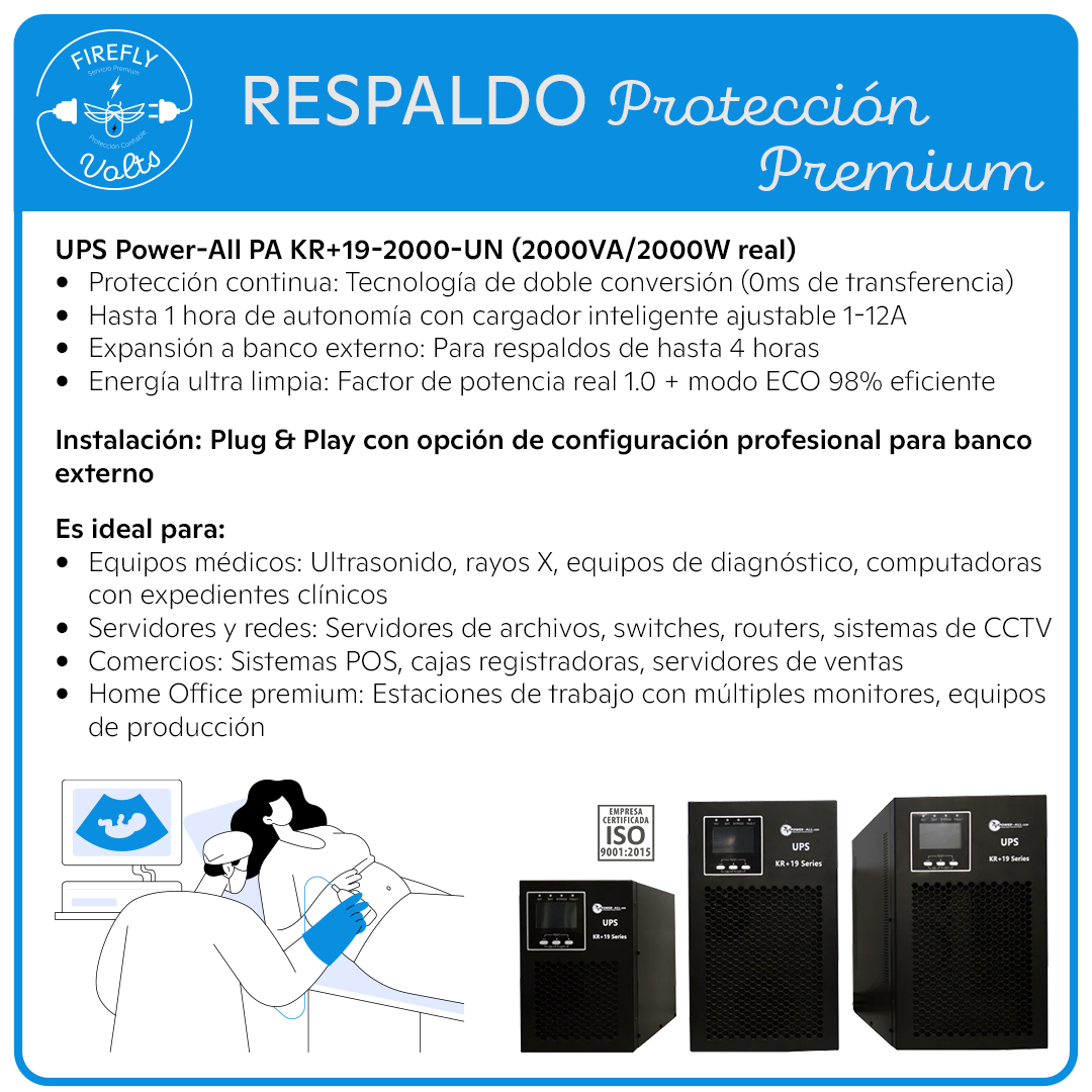 Respaldo de Energía 2000W | UPS Doble Conversión | Protección Premium para Equipos Médicos y Servidores