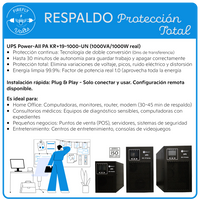 Respaldo de Energía Profesional 1000W | UPS Doble Conversión | Protección Total para Home Office y Equipos Médicos