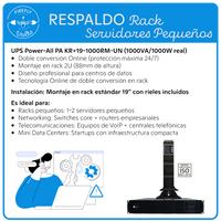 Respaldo Rack 1000W Doble Conversión | UPS 2U Montaje en Rack | Servidores Pequeños