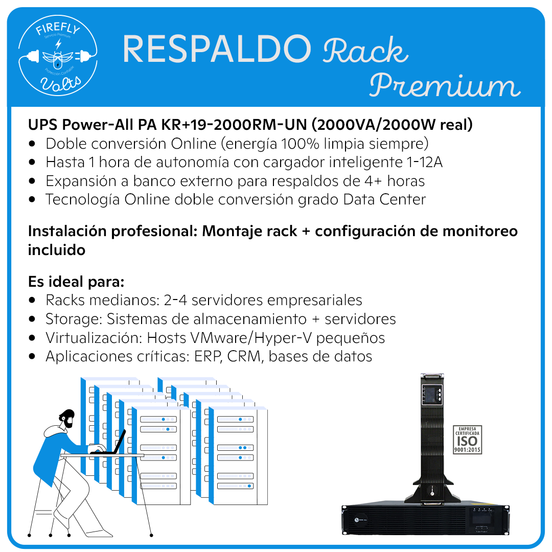 Respaldo Rack 2000W Doble Conversión | UPS 2U Premium | Servidores Medianos