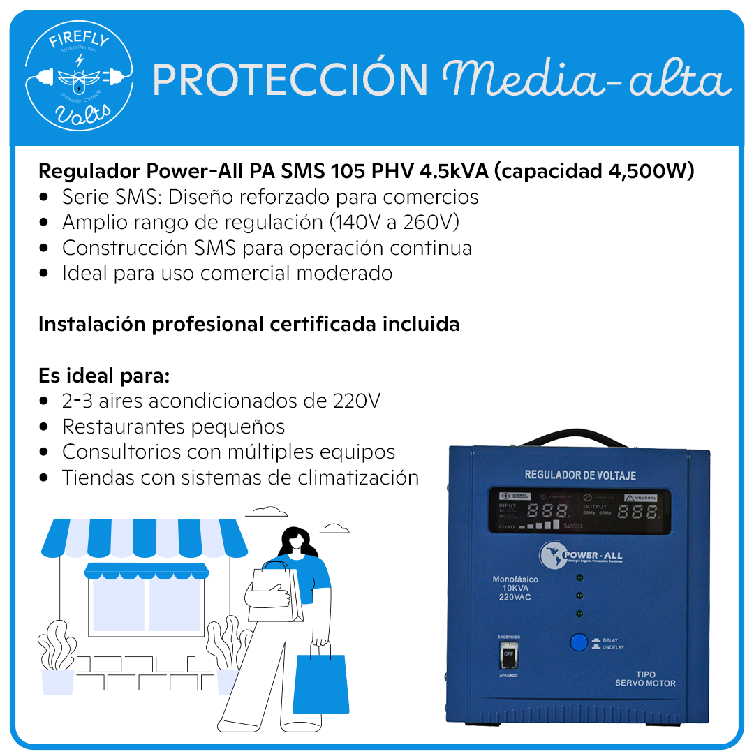 Protección para 2-3 Aires 220V | Regulador SMS 4.5kVA | Instalación Incluida