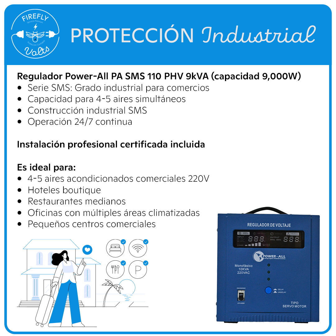 Protección para 4-5 Aires 220V | Regulador SMS 9kVA Industrial | Instalación Incluida